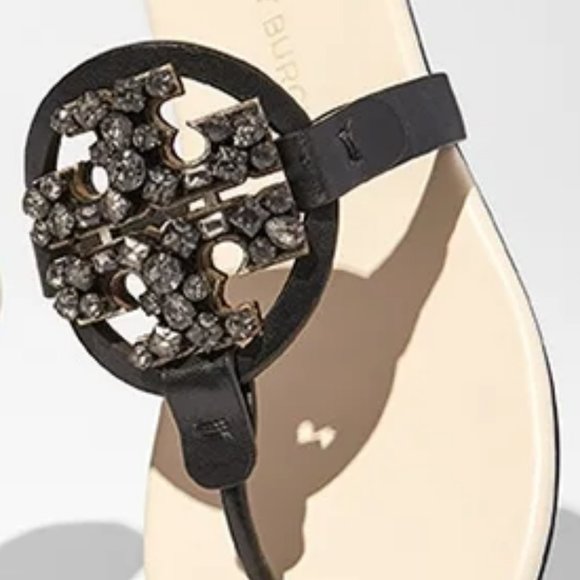 Tory Burch MANY SIZES CRYSTAL MILLER SOFT SANDAL Embellished Jeweled Two Tone - Picture 8 of 10